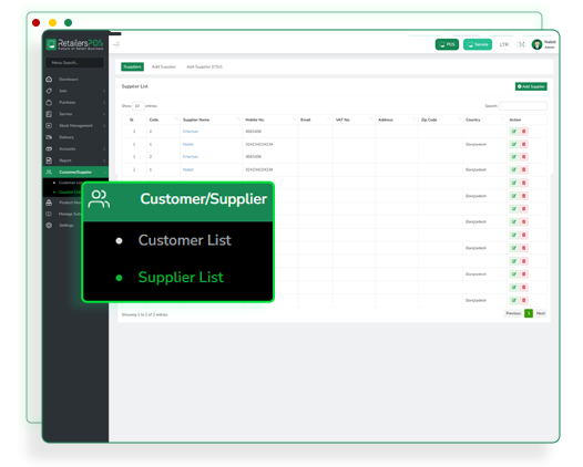 Customer/Supplier List